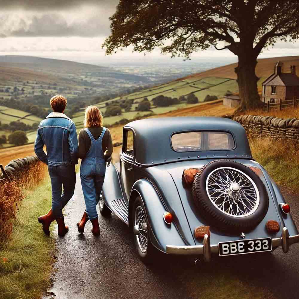 A couple leaning against their car, appreciating the beauty of nature with secure coverage.