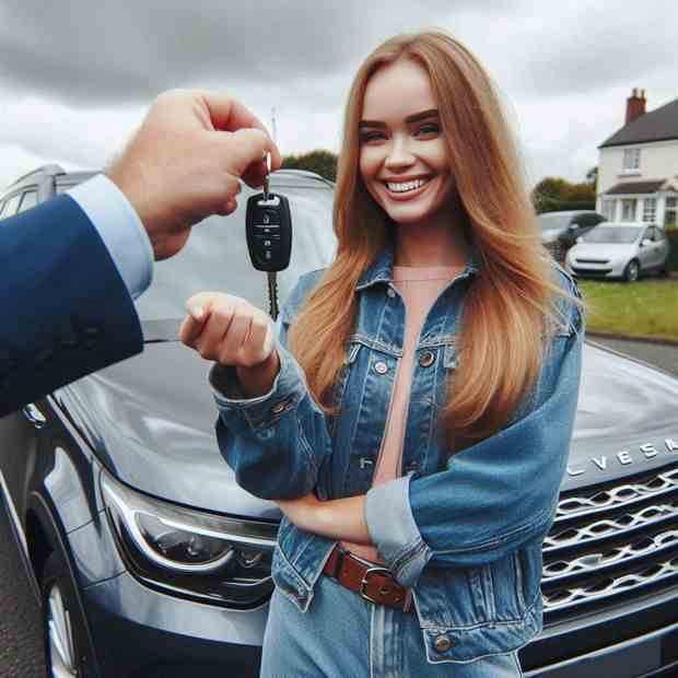 Confident woman crossing her arms beside her car, happy with her policy.